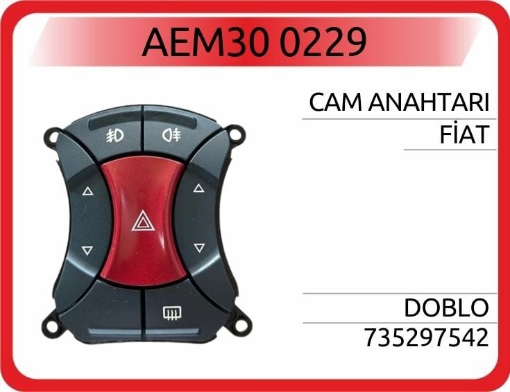 AEM30 0229 DÖRTLÜ FLAŞÖR CAM AÇMA DÜĞMESİ FIAT DOBLO 01> - Görsel 1