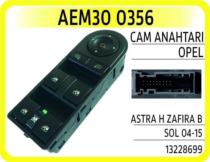 AEM30 0356 CAM AÇMA KAPAMA ANAHTARI SOL ASTRA H-ZAFİRA B DÖRTLÜ ÇERÇEVELİ DİKİZ AYNA KONT. - Görsel 1