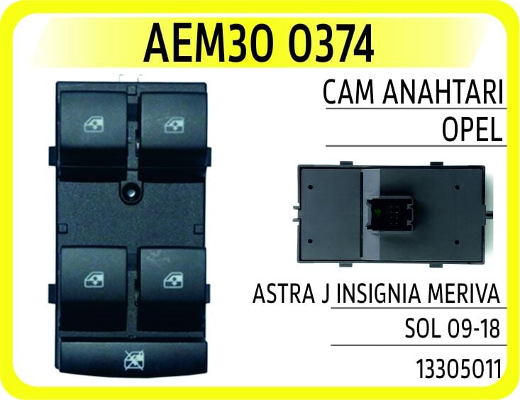 AEM30 0374 CAM AÇMA ANAHTARI DÜĞMESİ ÖN SOL SÜRÜCÜ ASTRA J-INSIGNIA A-MERIVA B-ZAFIRA C-MOKKA - Görsel 1