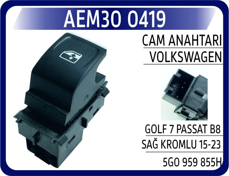 AEM30 0419 CAM ANAHTARI VW GOLF 7 PASSAT B8 SAĞ KROMLU 15-23 - Görsel 1