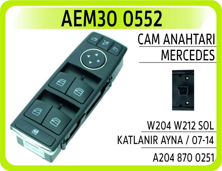 AEM30 0552 CAM ANAHTARI MERCEDES W204 W212 SOL KATLANIR AYNA - Görsel 1