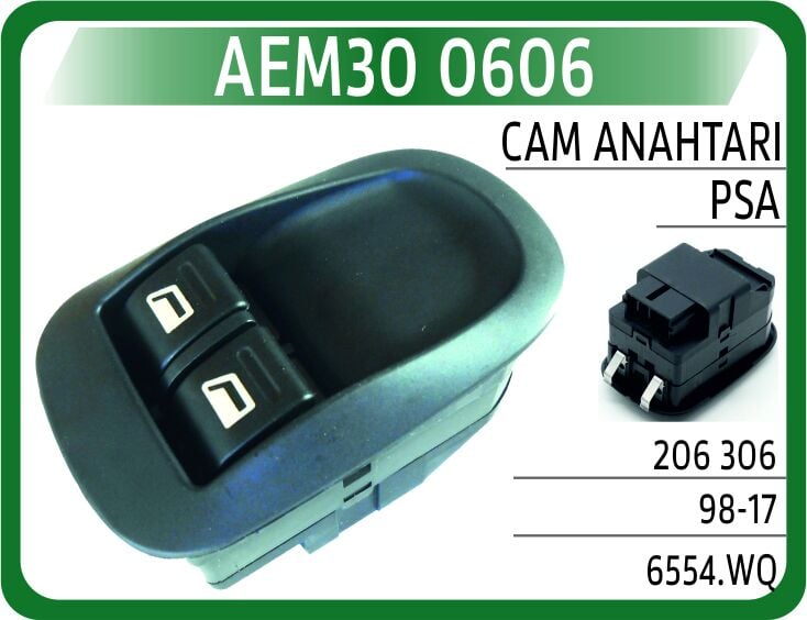 AEM30 0606 CAM KALDIRMA ANAHTARI ÖN SOL İKİLİ PEUGEOT P206 98> EXPERT 07> CITROEN JUMPY 07> 6 PİN - Görsel 1