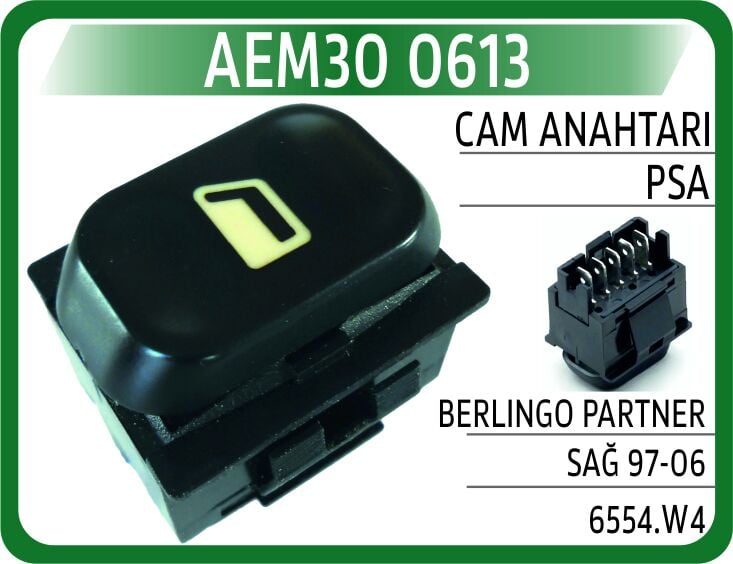 AEM30 0613 CAM AÇMA ANAHTARI ON SAĞ PEUGEOT PARTNER II-BERLINGO II 03-08 -XSARA-XANTIA 5 FİŞLİ - Görsel 1