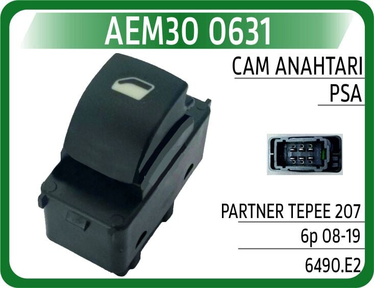 AEM30 0631 CAM AÇMA ANAHTARI ON SAĞ PSA 207 -PARTNER TEPE-BERLINGO III 6 FİŞLİ - Görsel 1