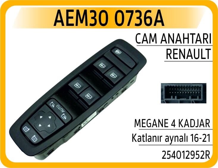 AEM30 0736A CAM ANAHTARI RENAULT MEGANE 4 KADJAR Katlanır ayna - Görsel 1