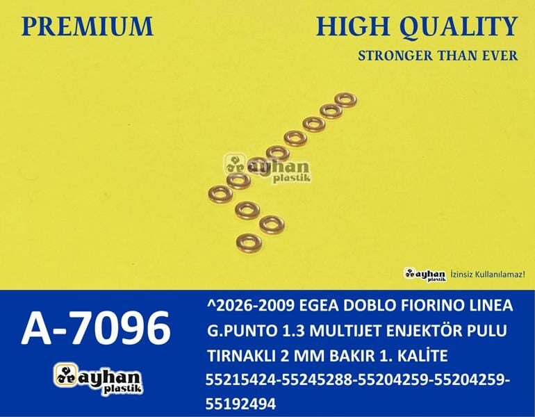 AYHAN A7096 ENJEKTÖR PULU TIRNAKLI 2MM BAKIR DOBLO-FIORINO-LINEA-G.PUNTO-EGEA 1.3 MTJ 2009-2026 - Görsel 1