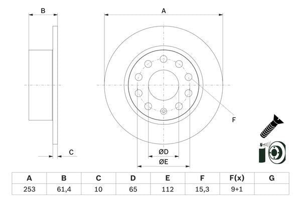 BOSCH 0986479E00 FREN DİSKİ ARKA SKODA OCTAVIA III 12>20 253x10x61.4 - Görsel 1