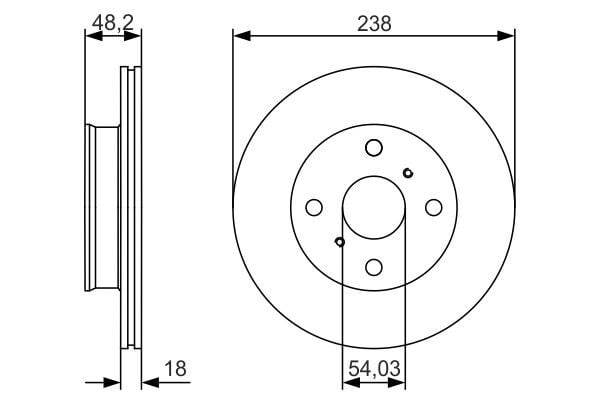 BOSCH 0986479R75 ÖN FREN DİSKİ HAVA KANALLI TOYOTA COROLLA 1.3L 2E EE100 95-98 / 1.6L 4A-F AE92 88-92 238 ÇAP X 4 BİJON - Adet disk fiyatıdır - Görsel 1