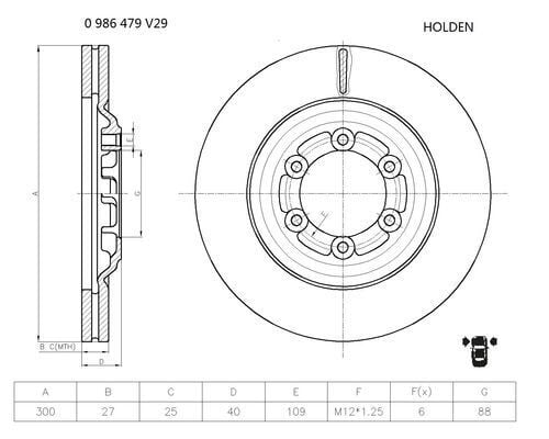 BOSCH 0986479V29 ÖN FREN DİSKİ HAVA KANALLI ISUZU D-MAX 2.5L 4JA1-TC Euro5 4x2 4x4 TFR86 TFS86 12-> 1.9L RZ4E-TC Eu ro6 TFR87 TFS87 18-> 300 çap x 6 bijon - Adet disk fiyatıdır - Görsel 1
