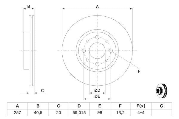 BOSCH 0986479W68 ON FREN DISKI FIAT DOBLO 01> ALBEA YM PUNTO 01> BRAVA-BRAVO 06> 1.3MTJ 257.4x20x 4 DELİK HAVALI - Görsel 1