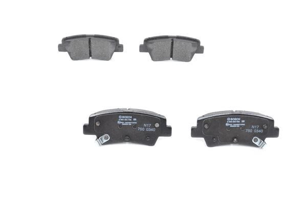 BOSCH 0986494768 ARKA FREN BALATA HYUNDAI i20 1.2L G4LA 15-20 1.4L G4LC 15-18 1.4L D4FC CRDi 15-18 / ELANTRA 1.6L D4 FB G4FG 16-> / KIA SOUL 1.6L D4FB 14-> / SPORTAGE 1.6L G4FD G4FJ T-GDI 15-> 1.6L D4FE 18-> delikli - Görsel 1
