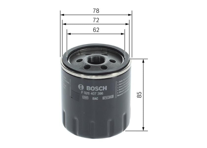 BOSCH F026407396 YAĞ FİLTRESİ ASTRA L-CORSA F-COMBO E-CROSSLAND-106-206-207-208-2008-301-306-307-308-3008-406-407-508 -5008-PARTNER-EXPERT-BERLINGO-JUMPY-C3-C4-C5-BOXER-JUMPER-DUCATO-DS3-4 1.2 PureTech 1.9-2.0-2.2 HDI - Görsel 1
