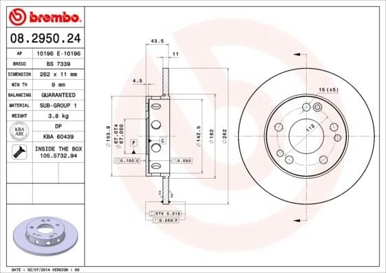 BREMBO 08295024 FREN DISKI ON MERCEDES 190 W201 - Görsel 1