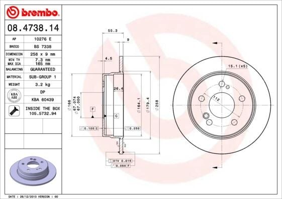 BREMBO 08473814 FREN DISKI ARKA MERCEDES W201 W202 W124 C124 - Görsel 1