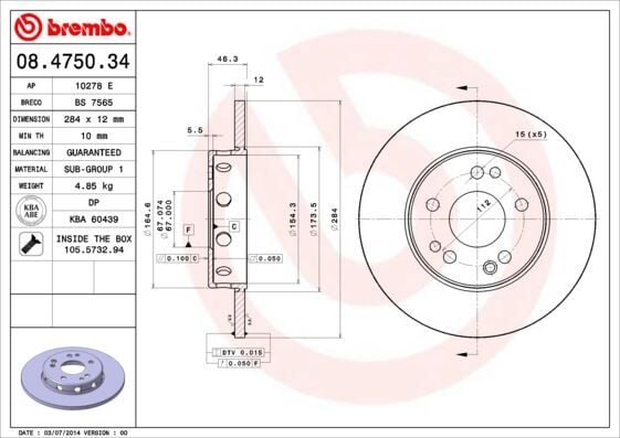 BREMBO 08475034 FREN DISKI ON MERCEDES W124 S124 C124 - Görsel 1