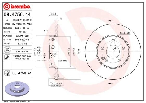 BREMBO 08475044 FREN DISKI ON MERCEDES C-CLASS W202 93>00 - Görsel 1