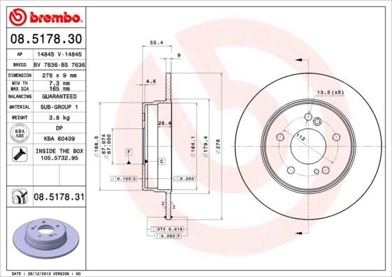 BREMBO 08517830 FREN DISKI ARKA MERCEDES W202 W203 CL203 W210 C208 W124 - Görsel 1