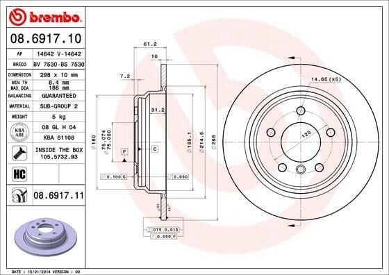 BREMBO 08691711 FREN DISKI ARKA BMW E39 - Görsel 1