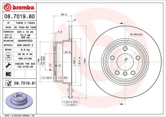 BREMBO 08701981 FREN DISKI ARKA BMW X5 E53 00>06 - Görsel 1