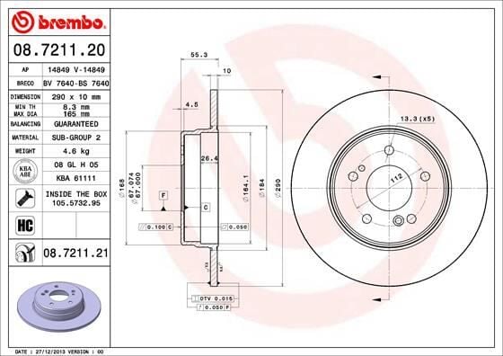 BREMBO 08721121 FREN DISKI ARKA MERCEDES W203 CL203 S203 C209 A209 - Görsel 1