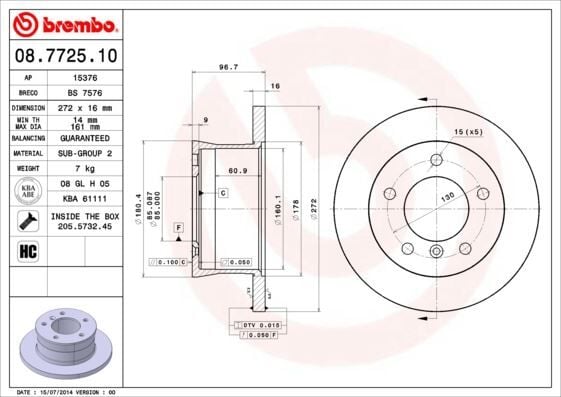BREMBO 08772510 FREN DISKI ARKA MERCEDES SPRINTER B901>B904 . VW LT 28-35-46 TEK TEKER - Görsel 1