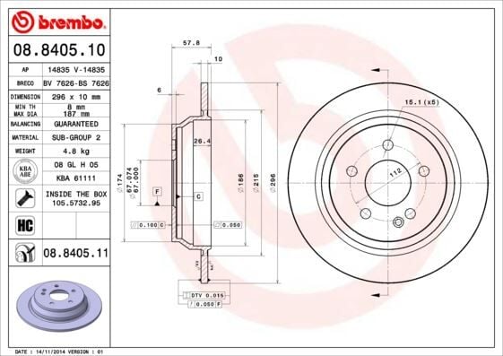 BREMBO 08840510 FREN DISKI ARKA MERCEDES VITO W639 - Görsel 1