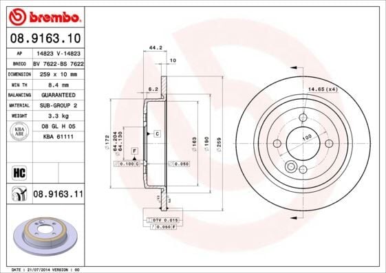 BREMBO 08916310 FREN DISKI ARKA MINI R50 R52 R53 R55 R56 R58 R59 - Görsel 1
