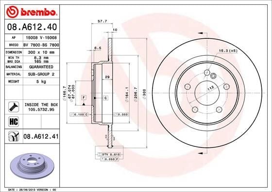 BREMBO 08A61241 FREN DISKI ARKA MERCEDES W204 S204 C204 C207 A207 - Görsel 1