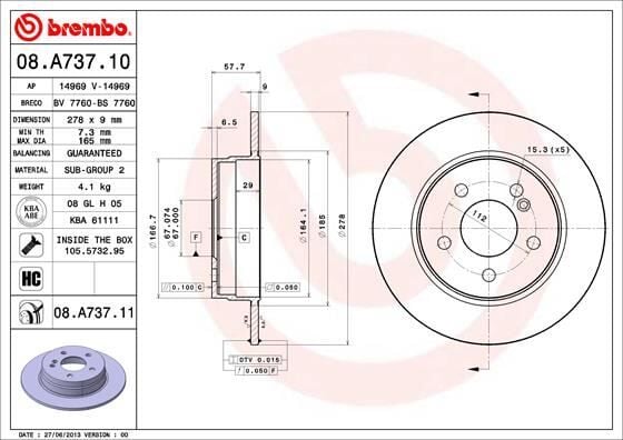 BREMBO 08A73710 FREN DISKI ARKA MERCEDES C-CLASS W204 S204 C204 - Görsel 1