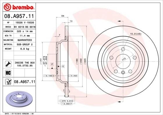 BREMBO 08A95711 FREN DISKI ARKA MERCEDES W166 C292 - Görsel 1