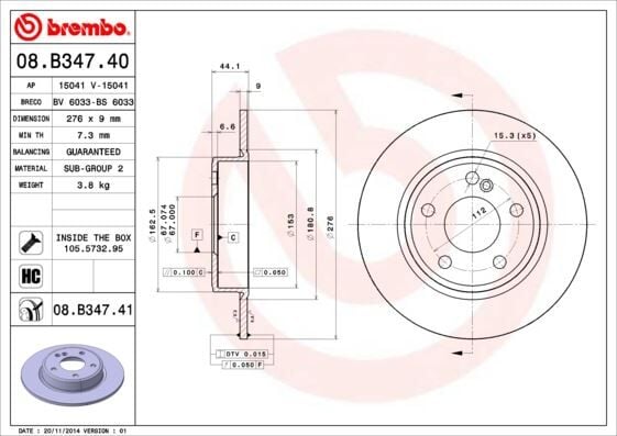 BREMBO 08B34740 FREN DISKI ARKA MERCEDES W176 W246 C117 - Görsel 1