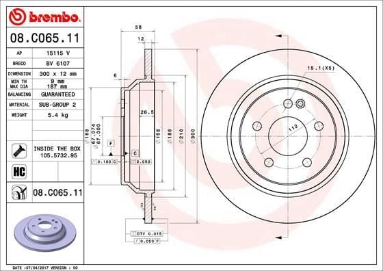 BREMBO 08C06511 FREN DISKI ARKA MERCEDES VITO W447 - Görsel 1