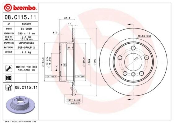 BREMBO 08C11511 FREN DISKI ARKA BMW F20 F21 F22 F23 - Görsel 1