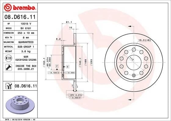 BREMBO 08D61611 FREN DİSKİ ARKA SKODA OCTAVIA III 12>20 253x10x61.4 - Görsel 1