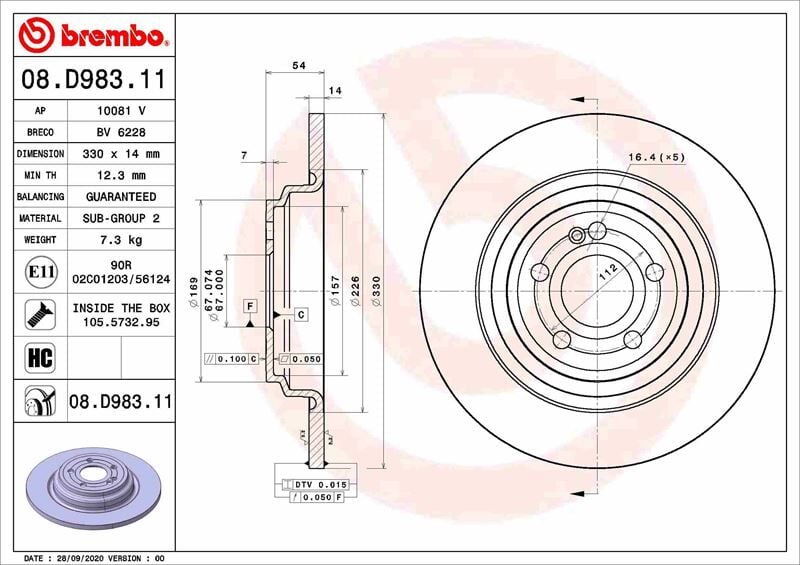 BREMBO 08D98311 FREN DISKI ARKA MERCEDES GLE-CLASS V167 18>21 - Görsel 1