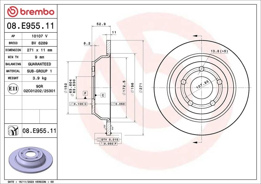 BREMBO 08E95511 ARKA FREN DISK AYNA FORD PUMA 19> - Görsel 1