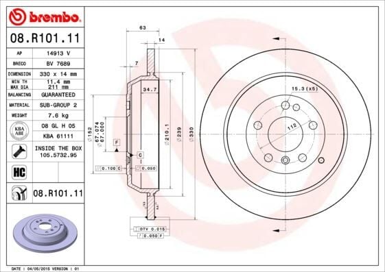 BREMBO 08R10111 FREN DISKI ARKA MERCEDES W164 W251 - Görsel 1