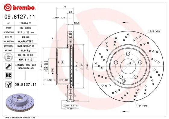 BREMBO 09812711 FREN DISKI ON MERCEDES S-CLASS W220 C215 - Görsel 1