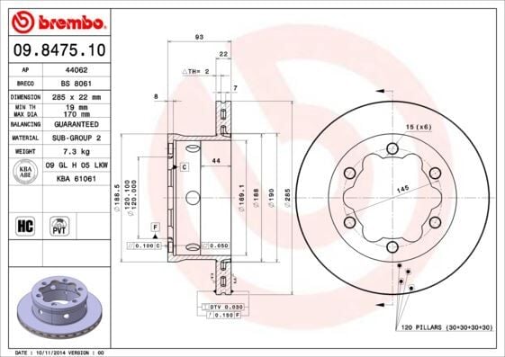 BREMBO 09847510 FREN DISKI ARKA MERCEDES SPRINTER B901>B904 . VW LT 28-35-46 CIFT TEKER - Görsel 1