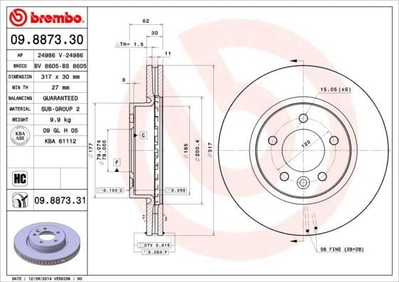 BREMBO 09887331 FREN DISKI ON LAND ROVER DISCOVERY III-IV L319 - Görsel 1