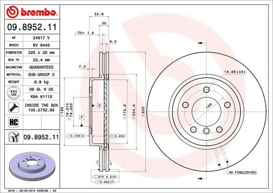 BREMBO 09895211 FREN DISKI ON BMW E46 E85 E86 - Görsel 1