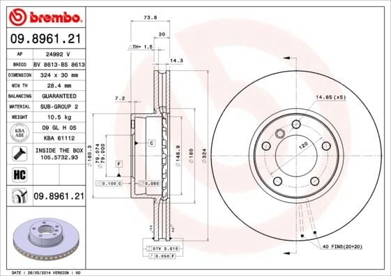 BREMBO 09896121 FREN DISKI ON BMW E39 98>03 - Görsel 1