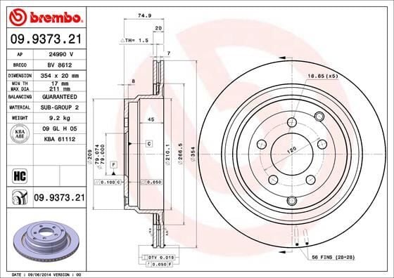 BREMBO 09937321 FREN DISKI ARKA LAND ROVER RANGE ROVER L320 L322 - Görsel 1