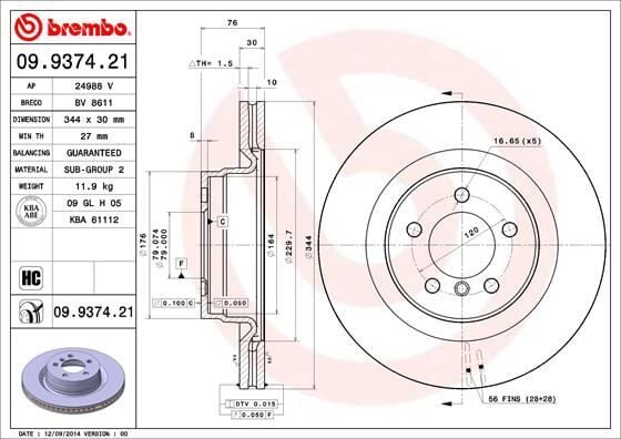 BREMBO 09937421 FREN DISKI ON LAND ROVER RANGE ROVER III L322 02>12 - Görsel 1