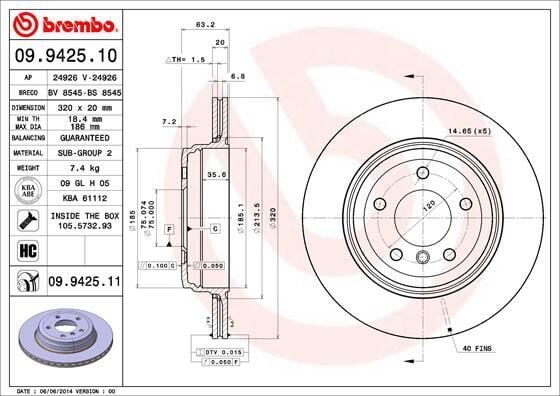 BREMBO 09942511 FREN DISKI ARKA BMW E60 E61 E63 E64 - Görsel 1