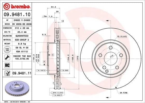 BREMBO 09948111 FREN DISKI ON MERCEDES C219 W211 S211 - Görsel 1