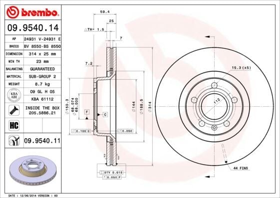 BREMBO 09954011 FREN DİSKİ AUDI FAW A6L C6 4Z8 03/05-12/12 / AUDI A6 C6 4F2 04/04-08/11 / AUDI A6 C6 Avant 4F 5 11/04-08/11 - Görsel 1
