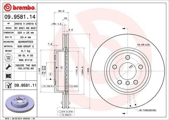 BREMBO 09958111 FREN DISKI ON BMW X3 E83 - Görsel 1