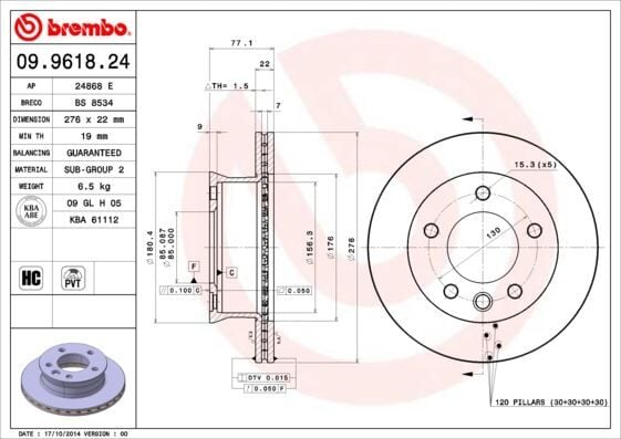 BREMBO 09961824 FREN DISKI ON MERCEDES SPRINTER B901>B904 . VW LT 28-35-46 - Görsel 1