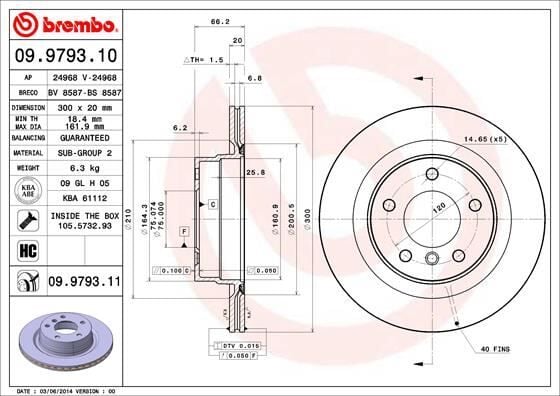 BREMBO 09979310 FREN DISKI ARKA BMW F20 F21 F22 F23 E90 E91 E92 E93 F30 F31 F32 E81 E87 - Görsel 1